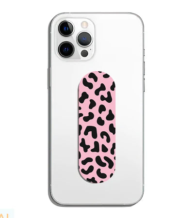 A phone grip slider applied to the back of a smartphone.