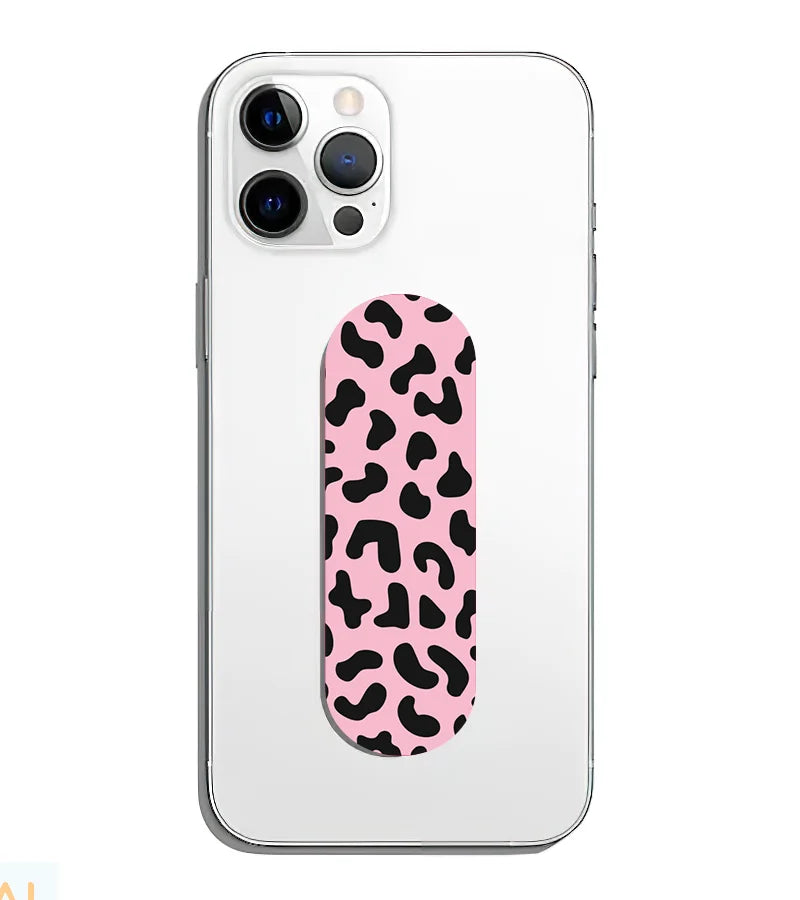 A phone grip slider applied to the back of a smartphone.