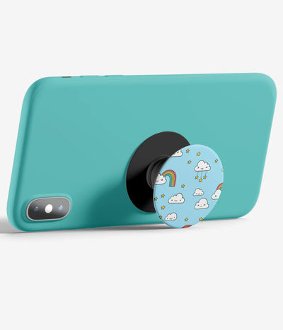 An image demonstrating how to use the phone grip as a stand to hold a mobile phone in landscape mode for hands-free viewing