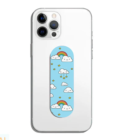 A phone grip slider applied to the back of a smartphone.