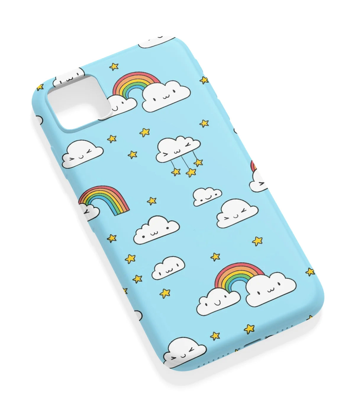 An angled view of a soft silicone case featuring a vibrant design.