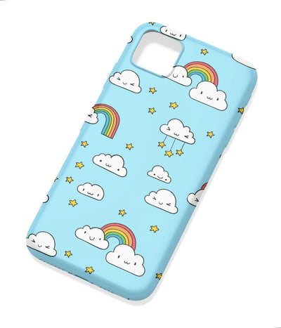 An angled view of a soft silicone case featuring a colorful design.
