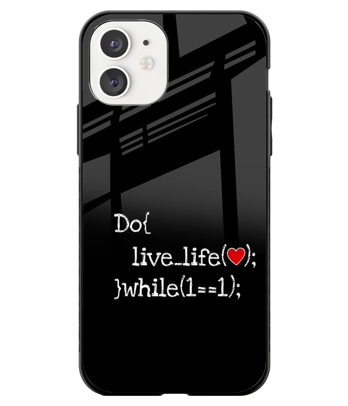 A front-on view of a glass phone case with a colorful design.