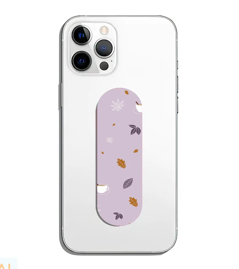A phone grip slider applied to the back of a smartphone.