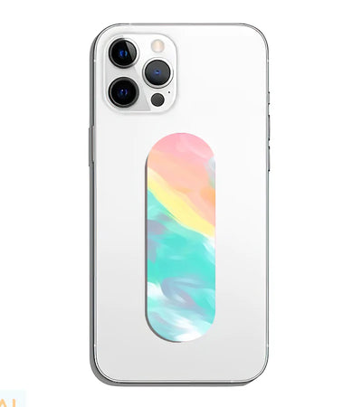 A phone grip slider applied to the back of a smartphone.