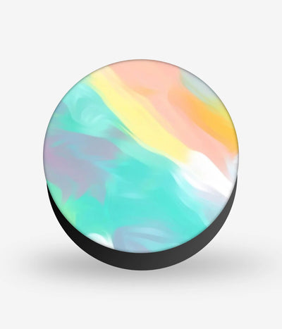 Mobile phone grip with a colorful design on a white background