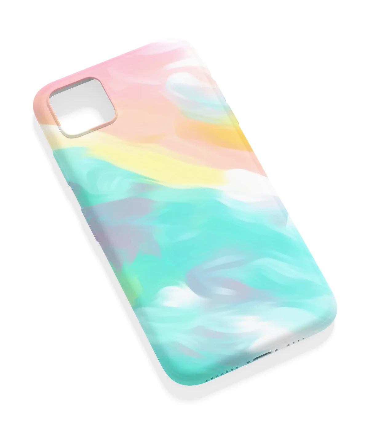 An angled view of a soft silicone case featuring a vibrant design.