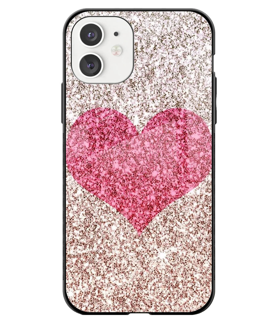 Colourful Glitter Heart Glass Case