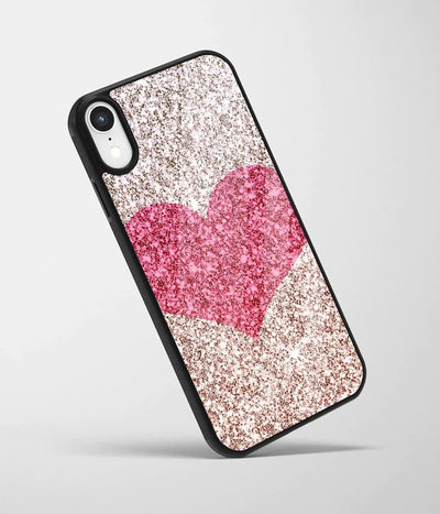 An angled view of a glass phone case featuring a vibrant design.