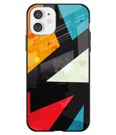 A front-on view of a glass phone case with a colorful design.
