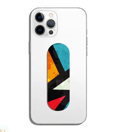 A phone grip slider applied to the back of a smartphone.