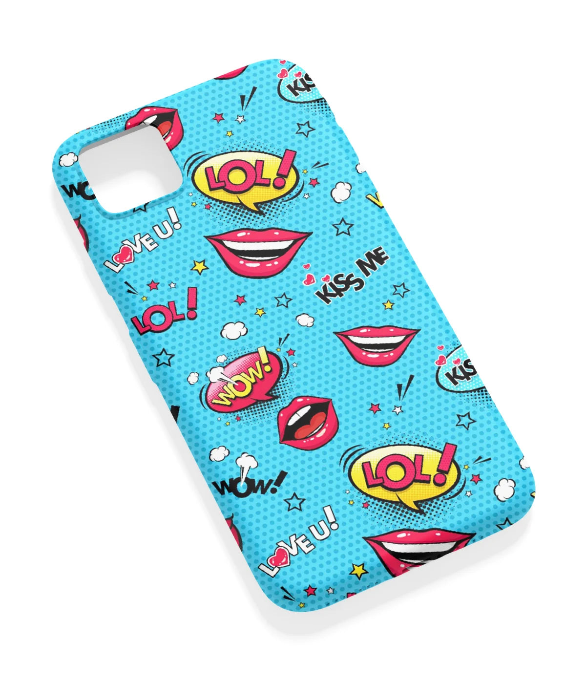 An angled view of a soft silicone case featuring a vibrant design.