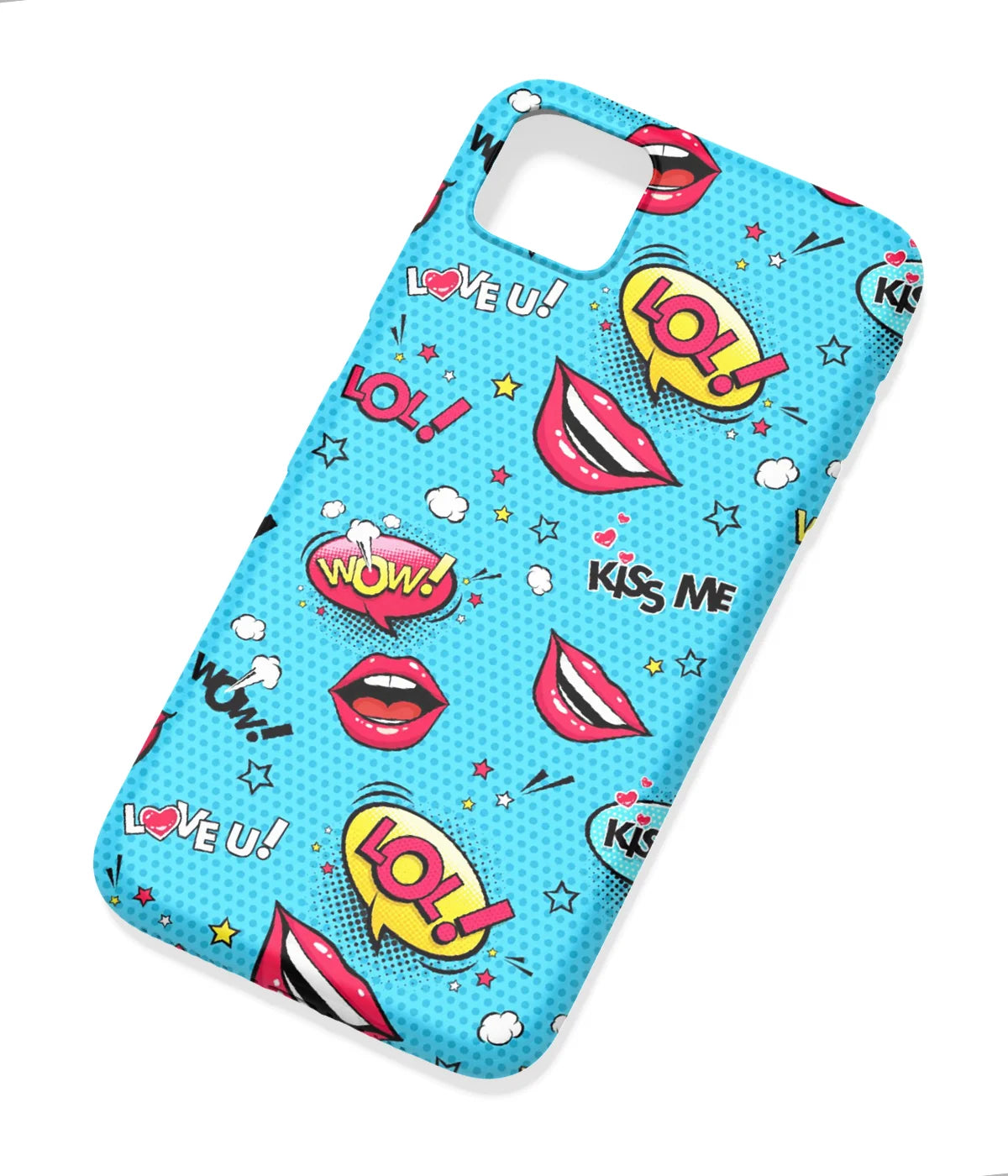 An angled view of a soft silicone case featuring a colorful design.
