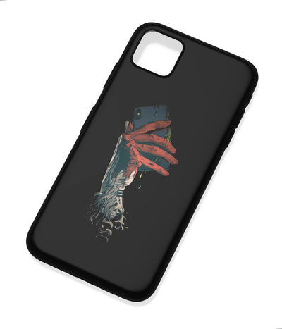 An angled view of a soft silicone case featuring a colorful design.