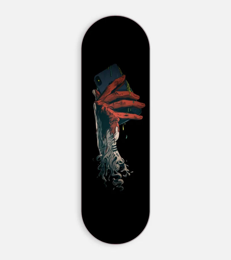 Mobile phone grip slider with a colorful design on a white background