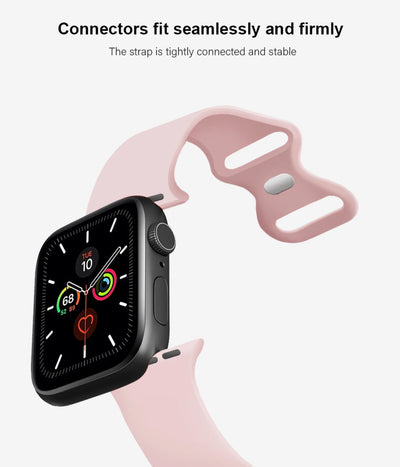 Image highlighting the firm and stable fit of the connectors against the Apple watch body.