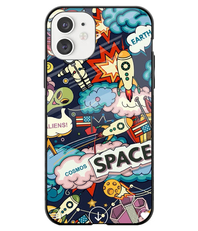 A front-on view of a glass phone case with a colorful design.