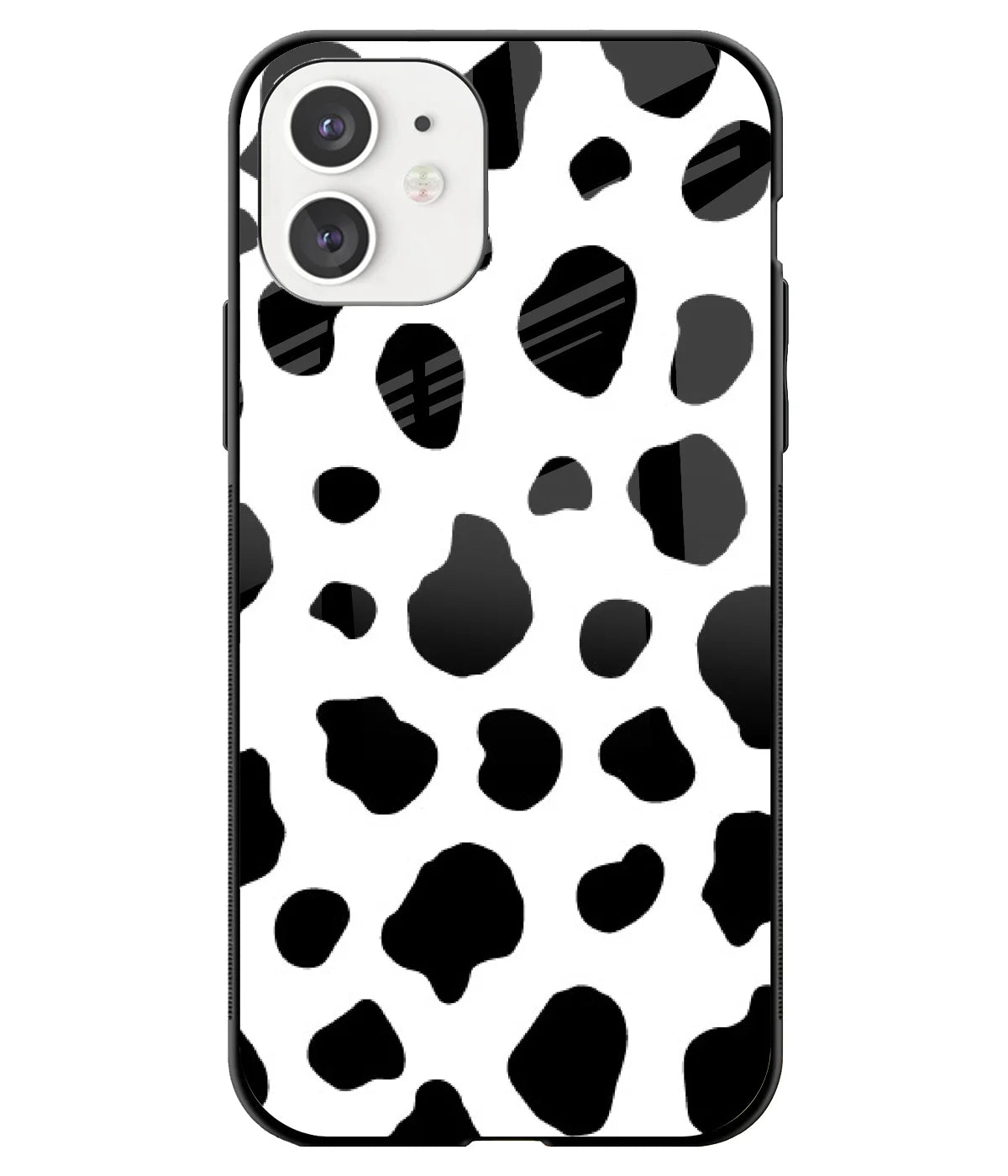 A front-on view of a glass phone case with a colorful design.