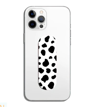 A phone grip slider applied to the back of a smartphone.