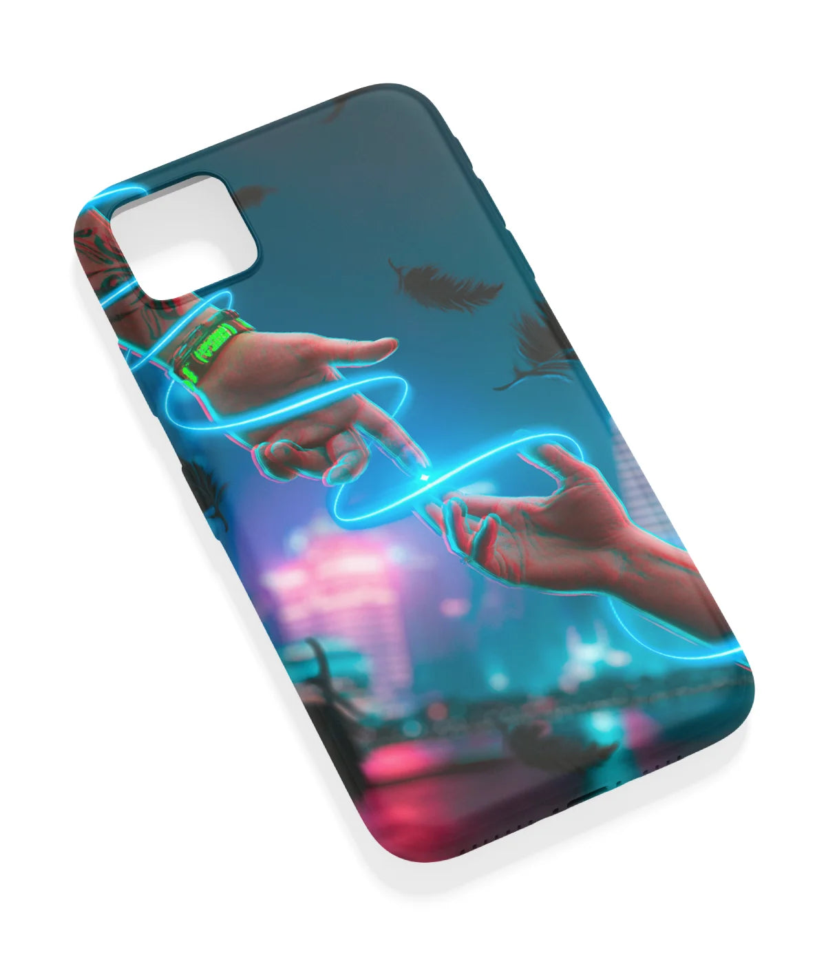 An angled view of a soft silicone case featuring a vibrant design.