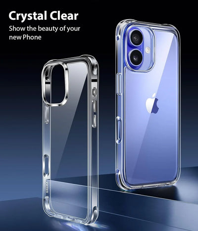 Hybrid clear case graphic showcasing crystal-clear transparency to show the original phone color.