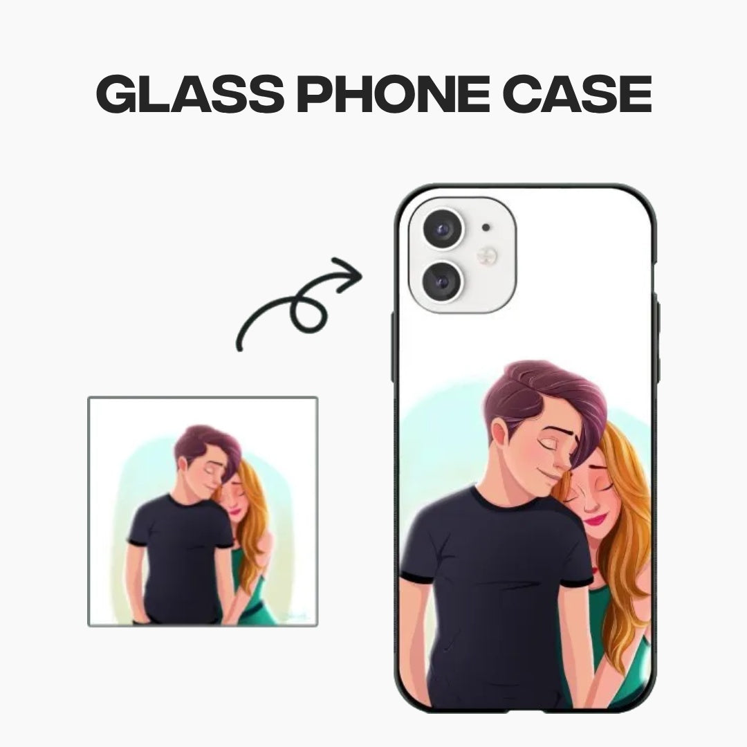 Banner for Custom Glass Phone Cases illustrating the personalization process where users upload a photo to create a premium printed glass cover.