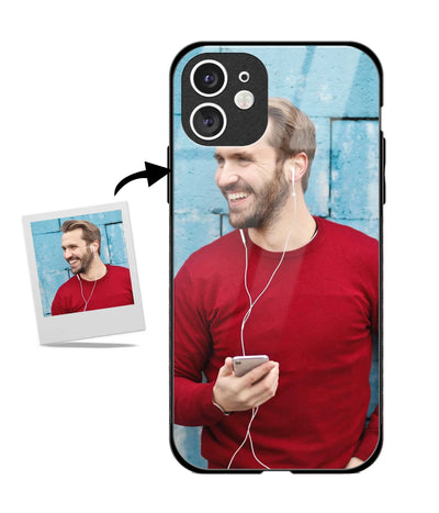Custom iPhone 11 glass back cover showing a personalized photo print.