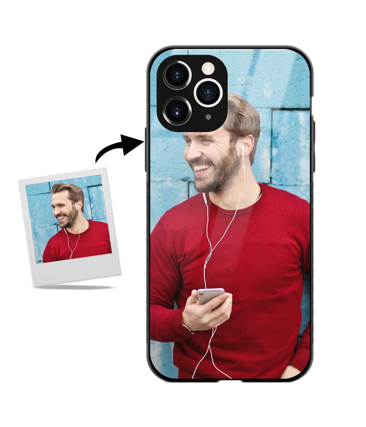 Custom iPhone 11 Pro Glossy Metal Case showing a personalized photo print.