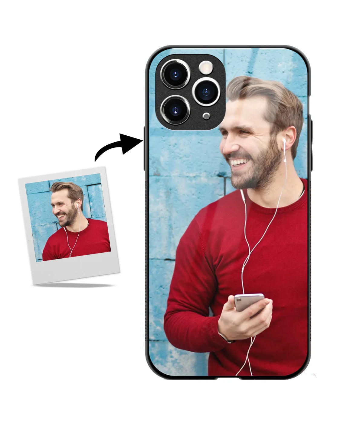 Custom iPhone 11 Pro Max Glossy Metal Case showing a personalized photo print.