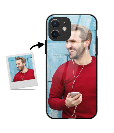 Custom iPhone 12 Glossy Metal Case showing a personalized photo print.