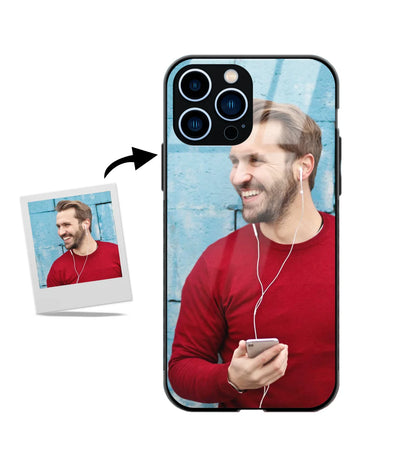 Custom iPhone 13 Pro Max Glossy Metal Case showing a personalized photo print.