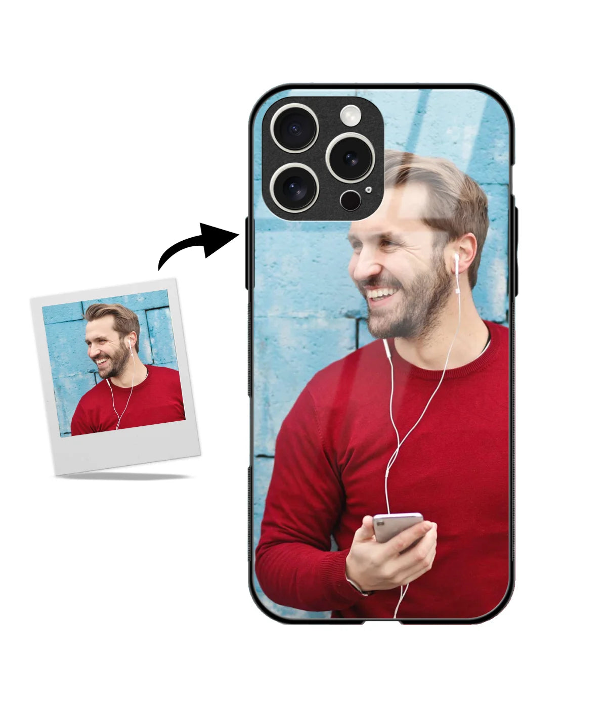 Customized iPhone 16 Pro Max Glass cover showing a personalized photo print.