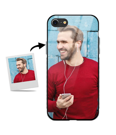Customized iPhone 8 Glass cover showing a personalized photo print.