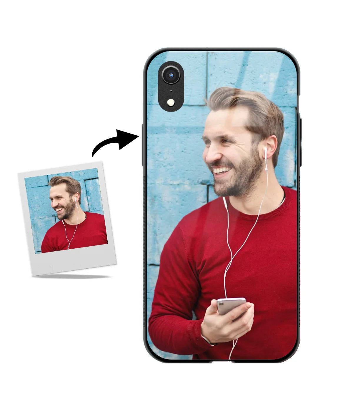 Custom iPhone XR Glossy Metal Case showing a personalized photo print.