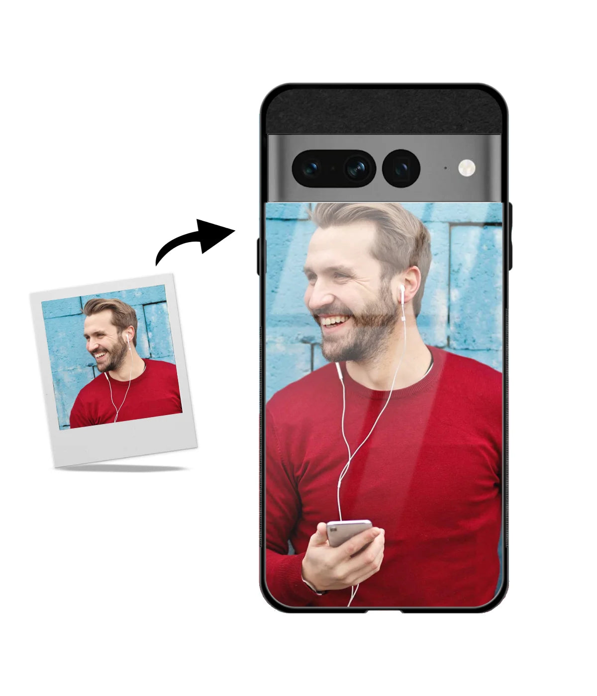 Customized Google Pixel 7 Pro Glass Back Cover showing a personalized photo print.