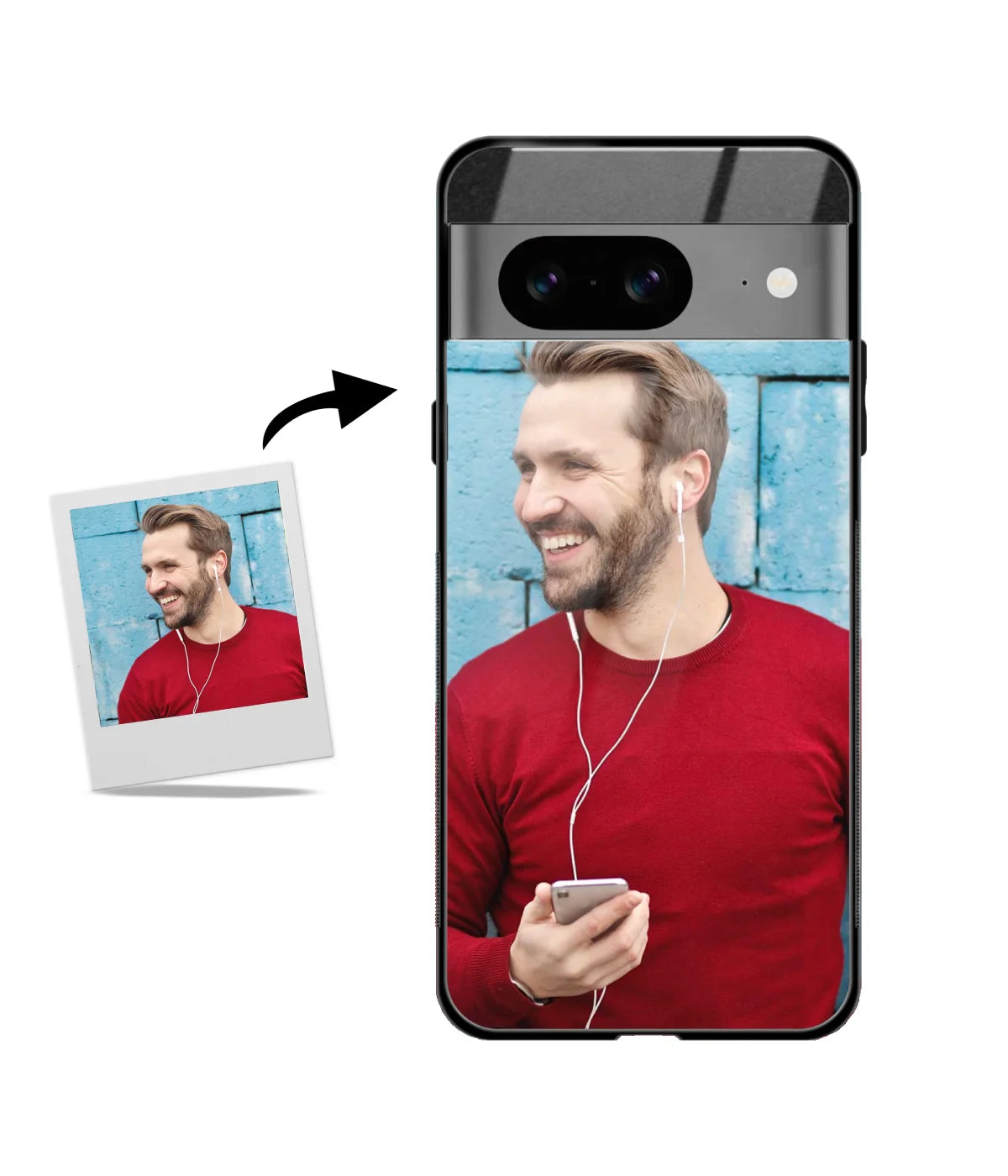 Customized Google Pixel 8 Glass Back Cover showing a personalized photo print.