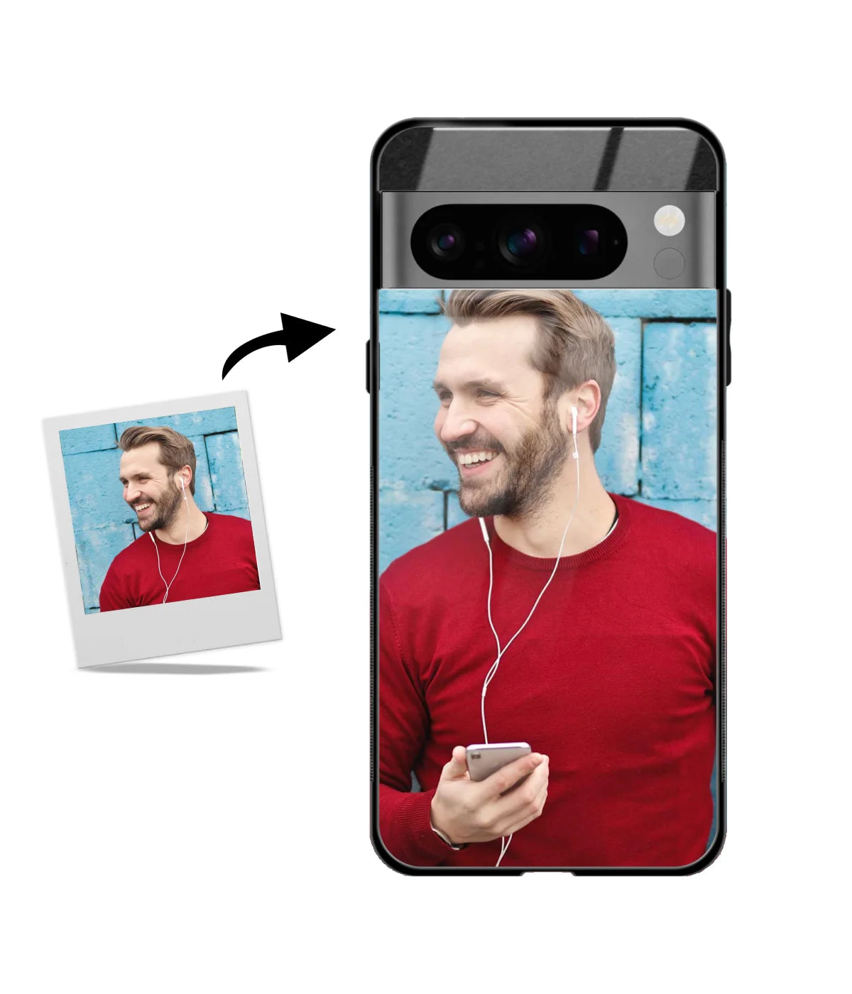 Custom Google Pixel 8 Pro Glossy Metal Case showing a personalized photo print.
