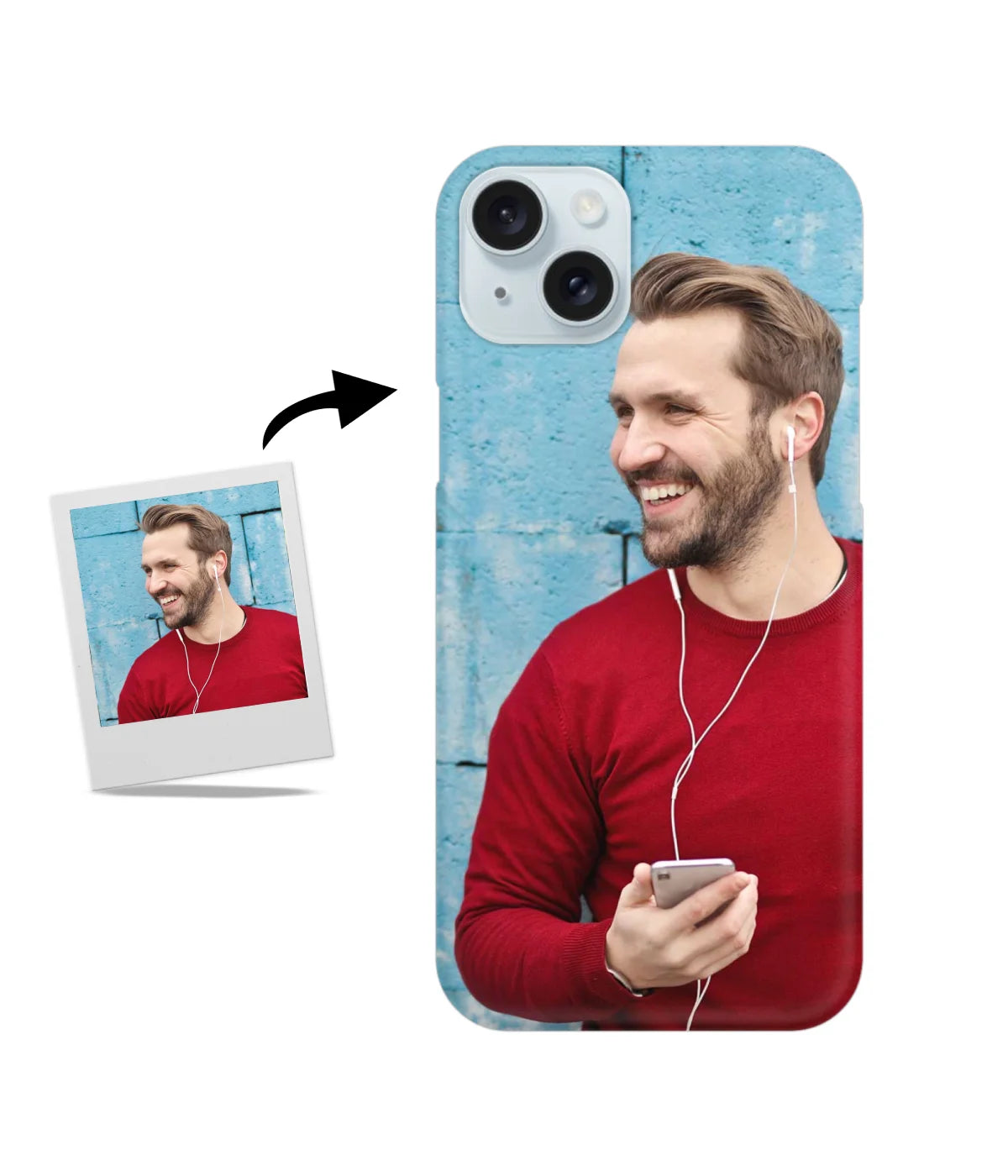 Customized iPhone 15 Plus Slim Hard Case showing a personalized photo print.