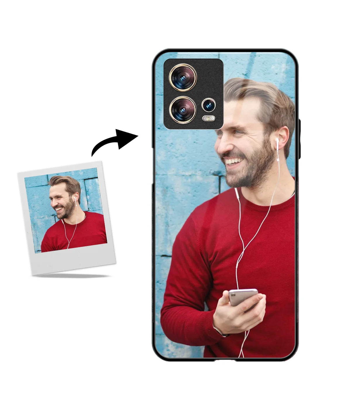 Custom Motorola Edge 30 Fusion Glossy Metal Case showing a personalized photo print.