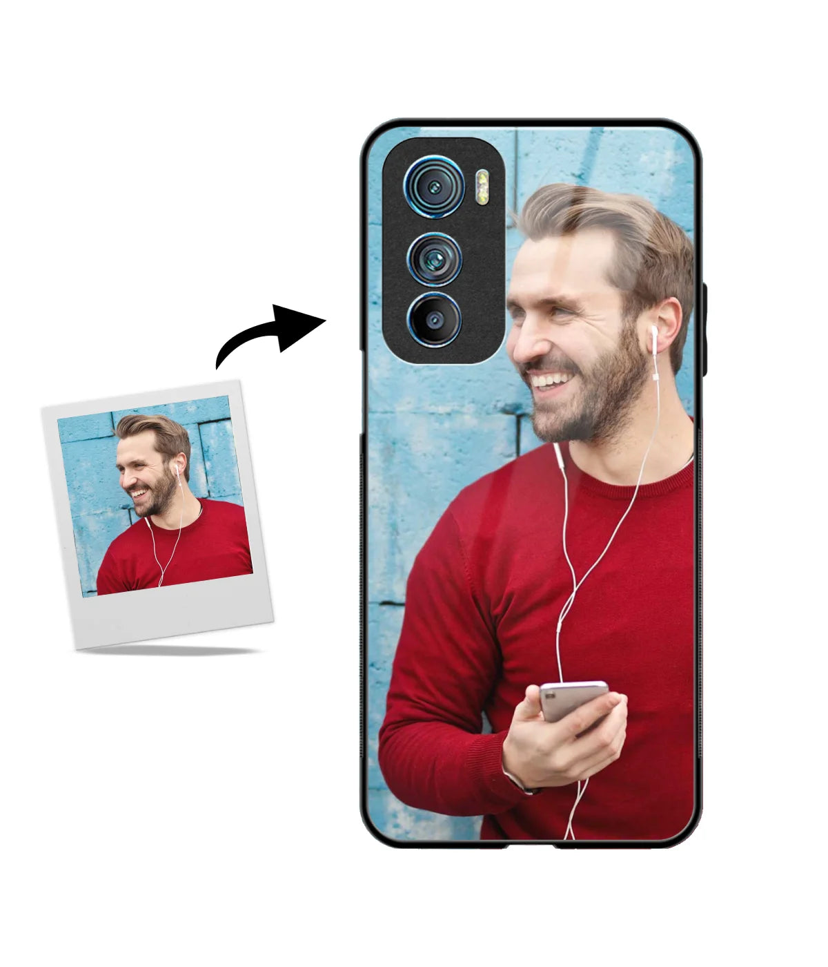 Custom Motorola Edge 30 Glossy Metal Case showing a personalized photo print.