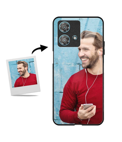 Customized Motorola Edge 40 Neo Glass Back Cover showing a personalized photo print.