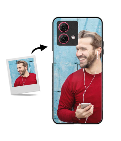 Custom Motorola G84 5G Glossy Metal Case showing a personalized photo print.