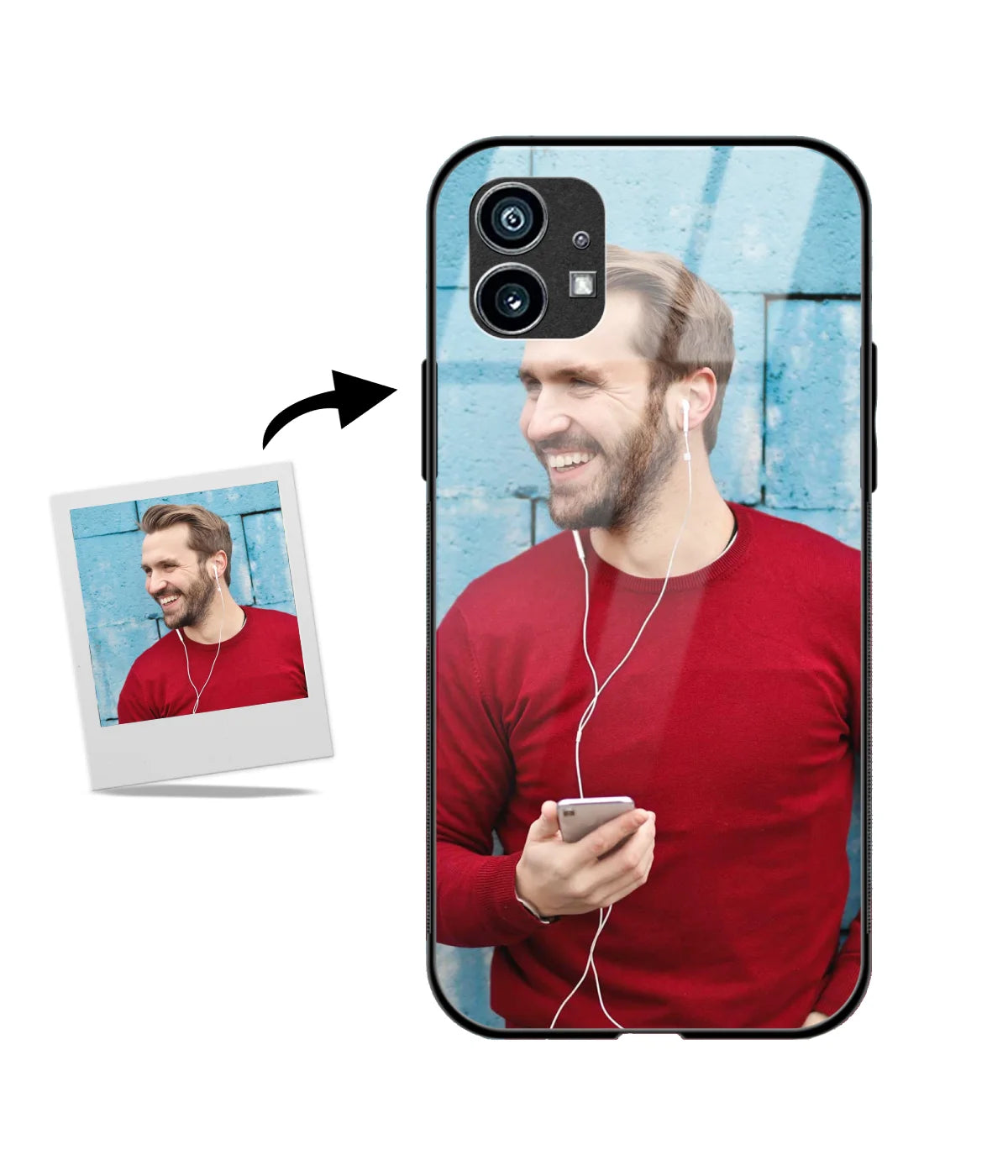 Customized Nothing Phone 1 Glass Back Cover showing a personalized photo print.