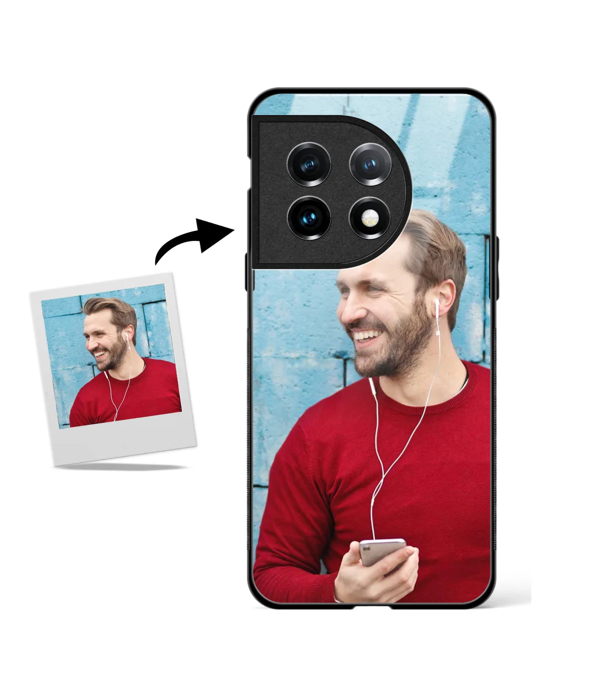 Customized Oneplus 11R 5G Glass cover showing a personalized photo print.