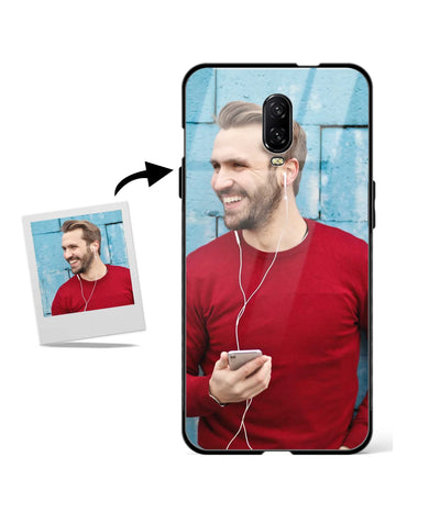 Customized Oneplus 6T Glass cover showing a personalized photo print.