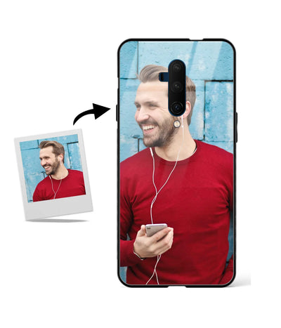 Customized Oneplus 7T Pro Glass cover showing a personalized photo print.