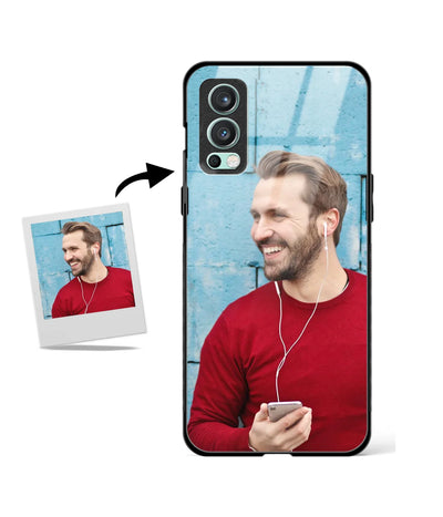 Customized Oneplus Nord 2 Glass cover showing a personalized photo print.
