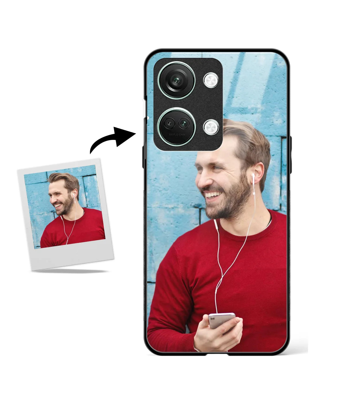 Customized Oneplus Nord 2T 5G Glass cover showing a personalized photo print.