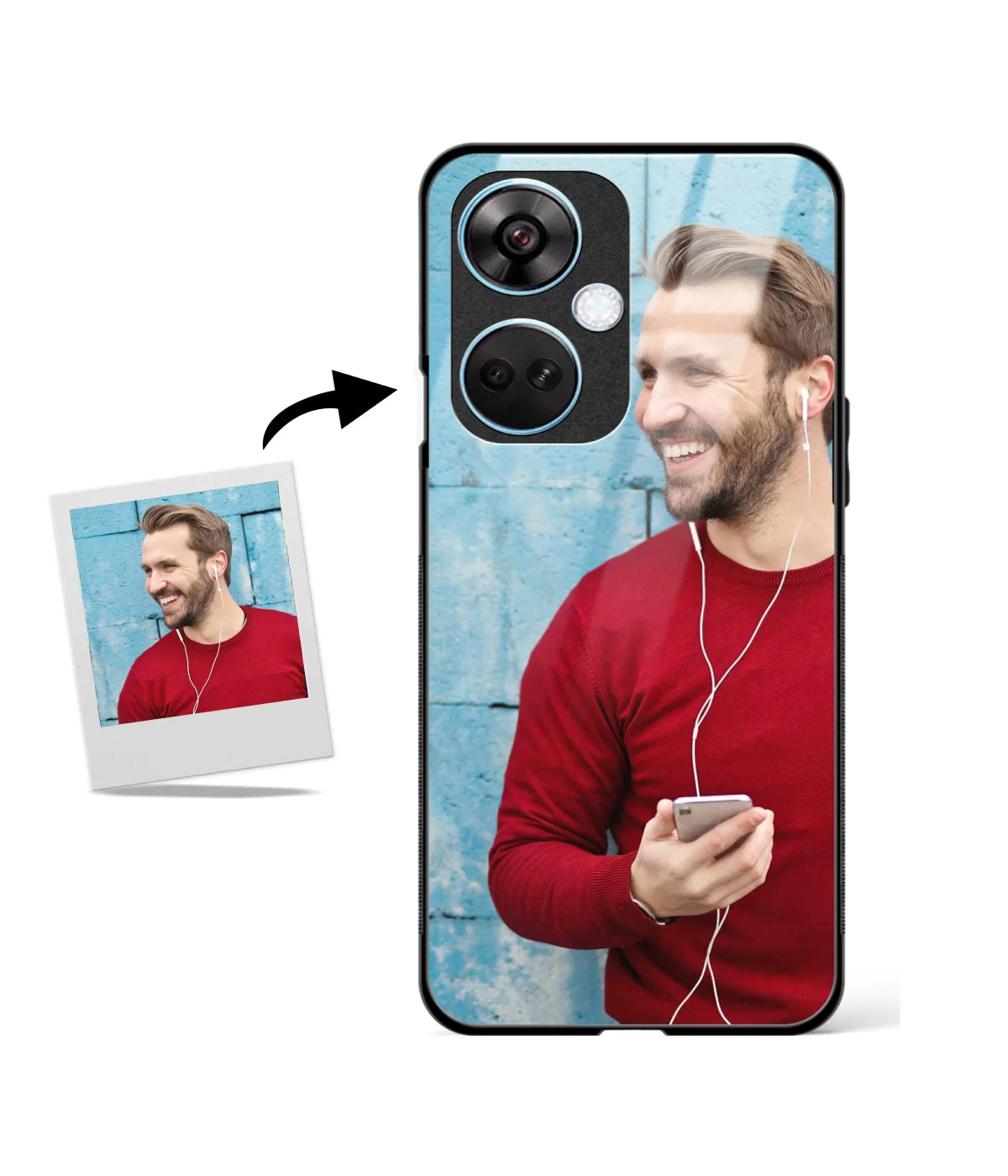 Customized Oneplus Nord Ce 3 Glass cover showing a personalized photo print.