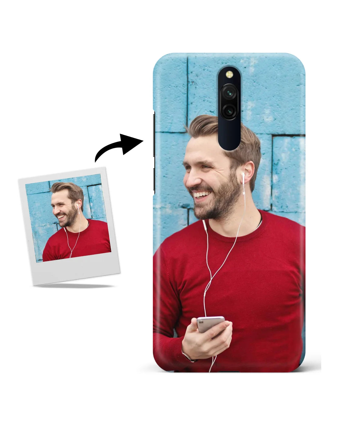 Customized Redmi 8A Dual Slim Hard Case showing a personalized photo print.